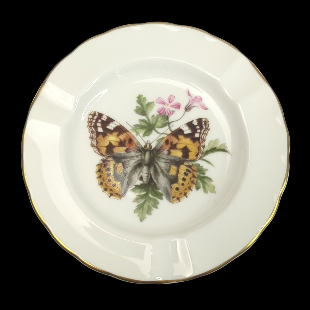 VTG Royal Worcester 1982 Butterflies Fine Bone China Ashtray Trinket Plate 5"